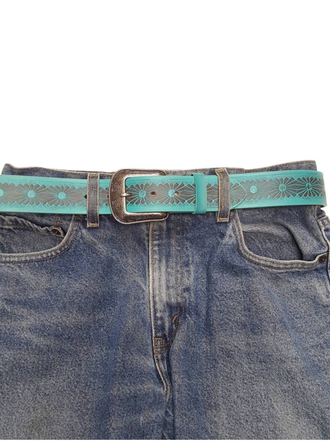 Axesoria West - Women's Western Hand-painted Floral Tooled Belt