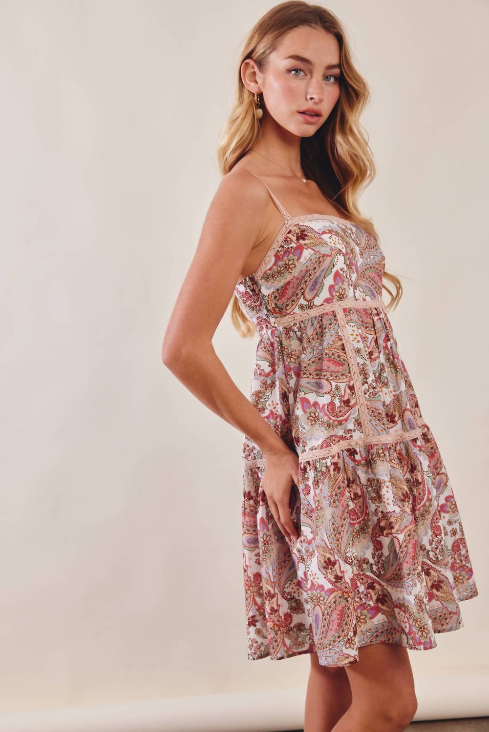 Listicle - Paisley Lace Trim Mini Dress