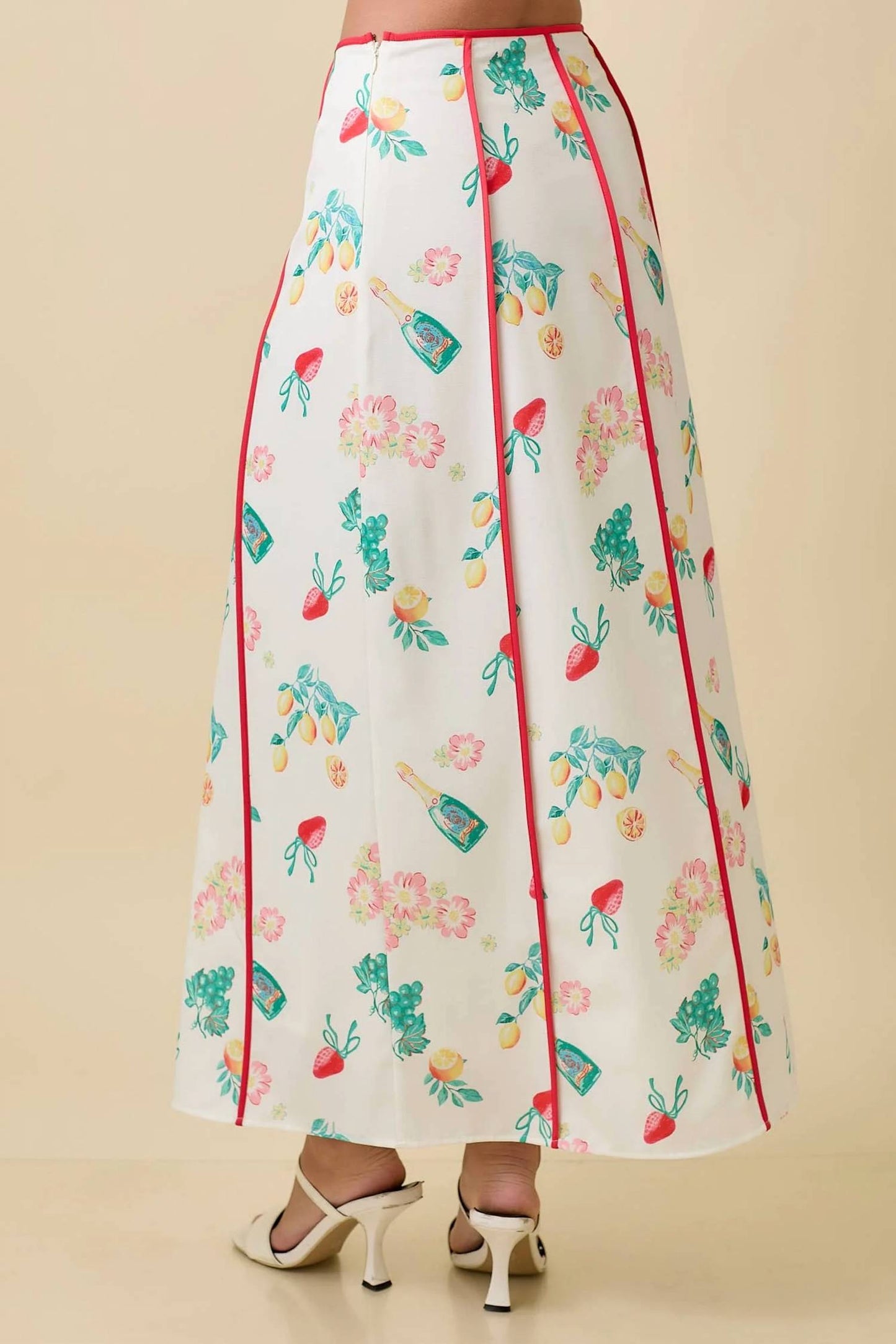 Main Strip - Vintage Fruit Print Midi Skirt