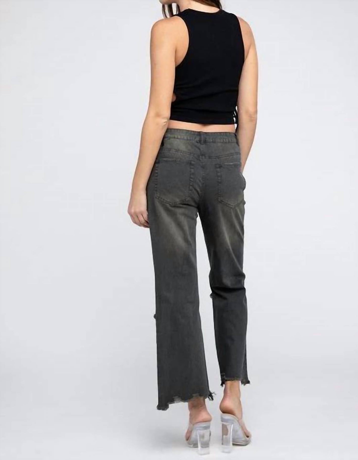 Bibi - Distressed Vintage Washed Wide-leg Western Pants