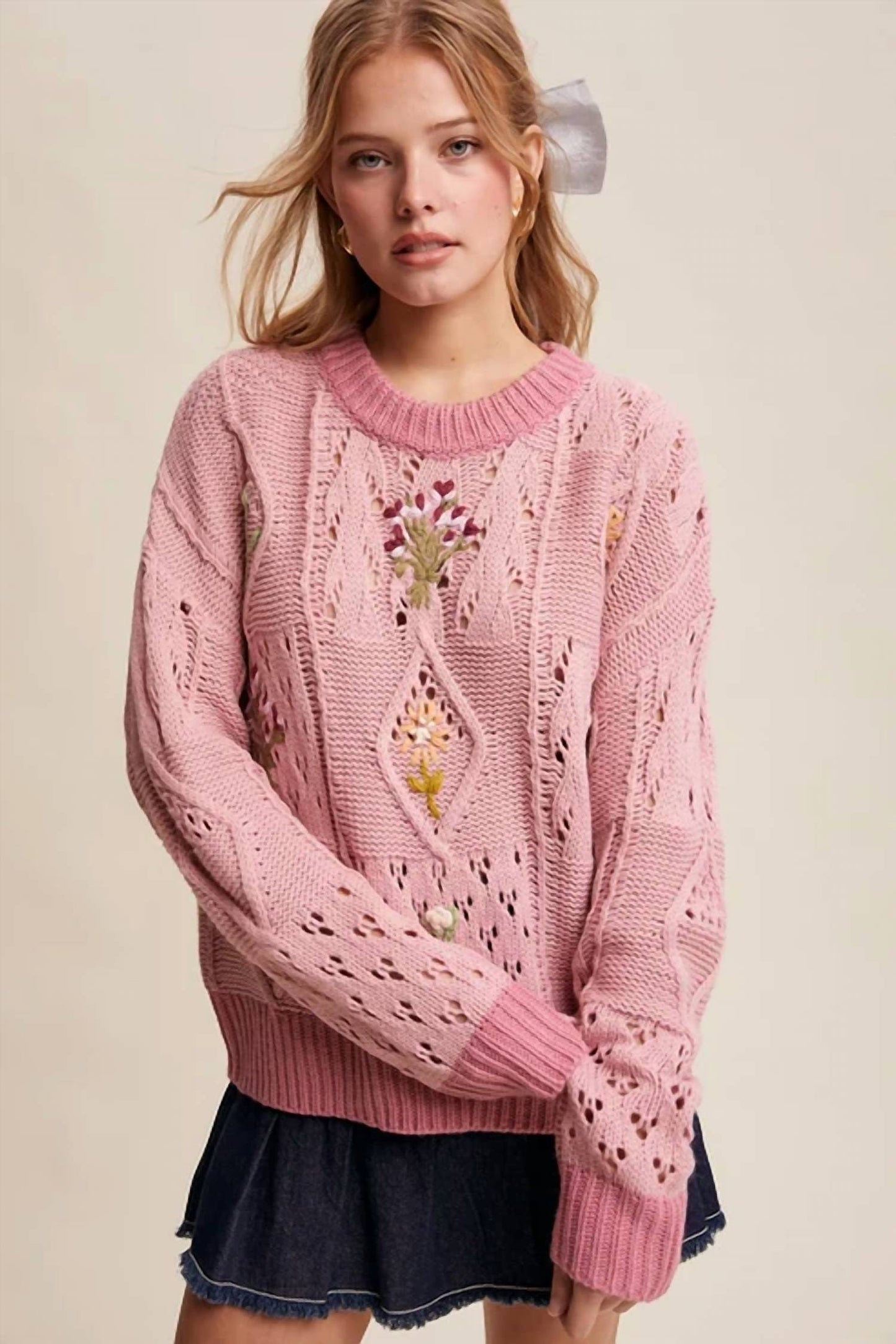 Listicle - Floral Embroidered Knit Sweater