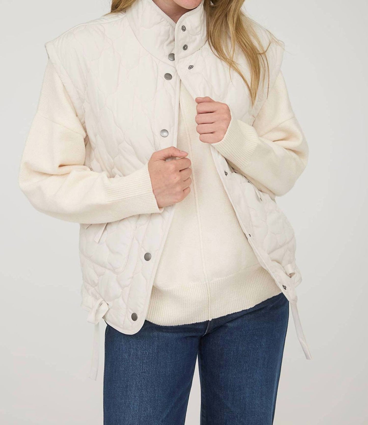 Blu Pepper - Tie-detail Snap-button Quilted Puffer Western Vest