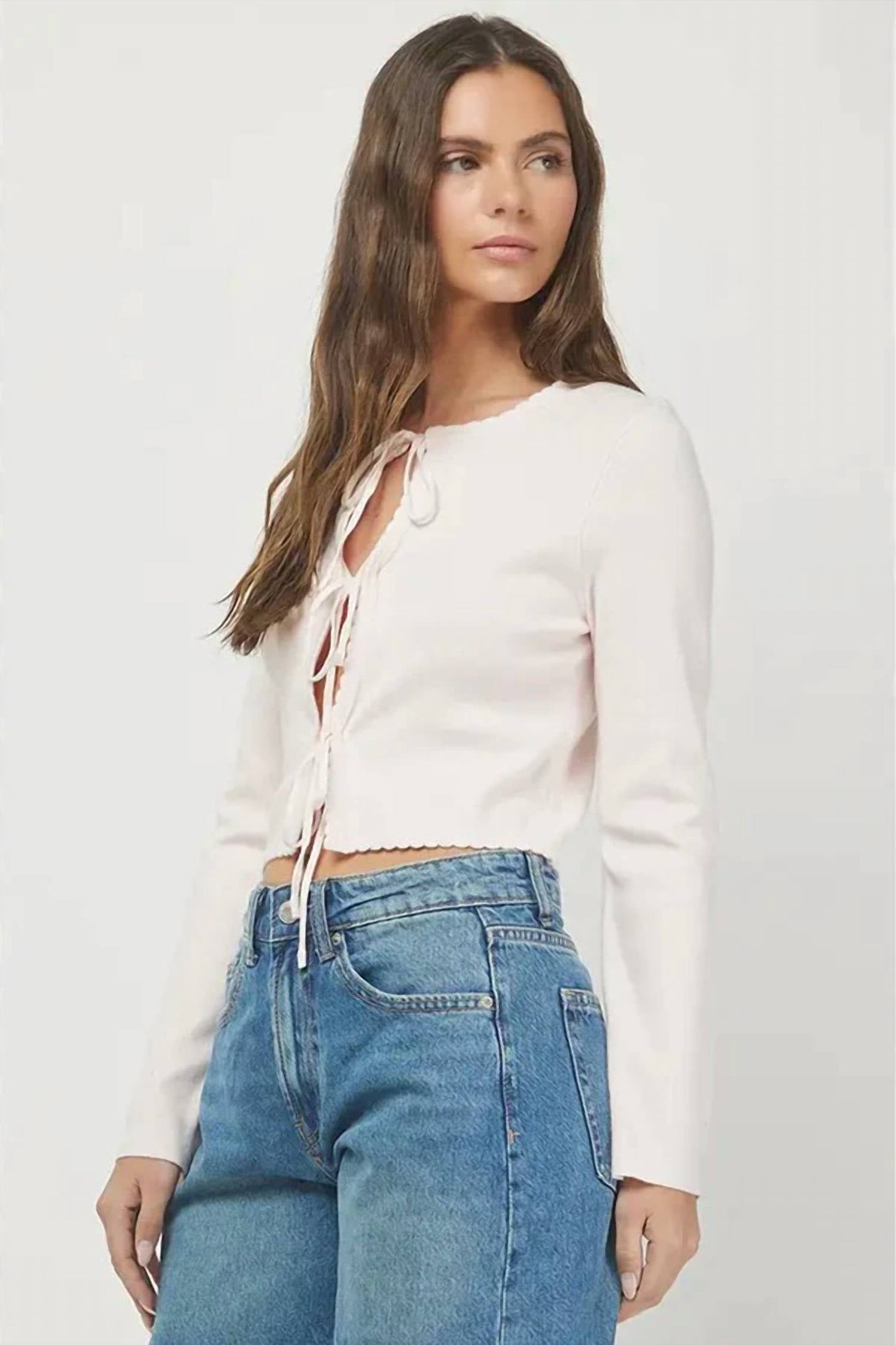 Needii - LONG SLEEVE SCALLOP HEM CARDIGAN