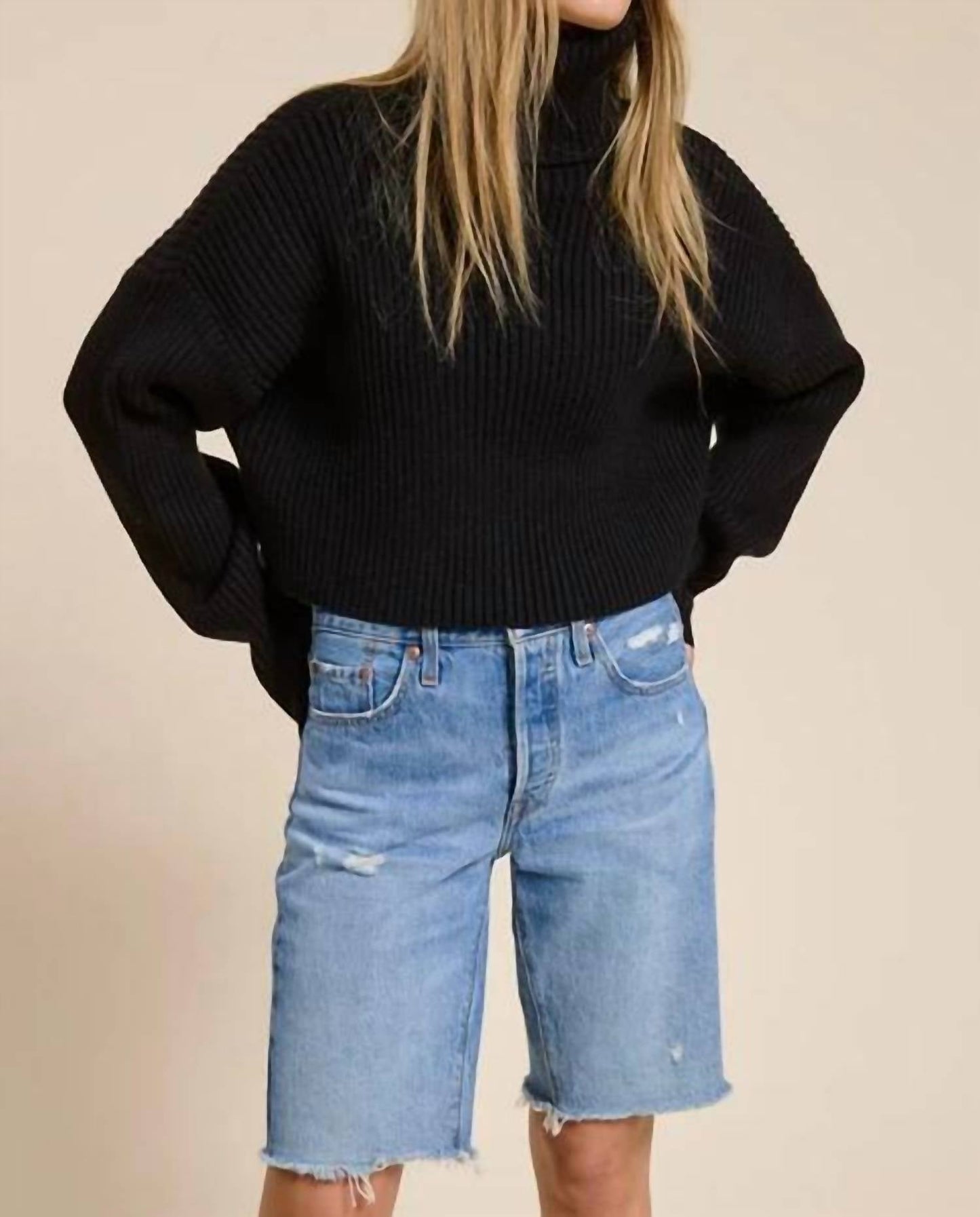 Mimosa - Cropped Ribbed Turtleneck Sweater