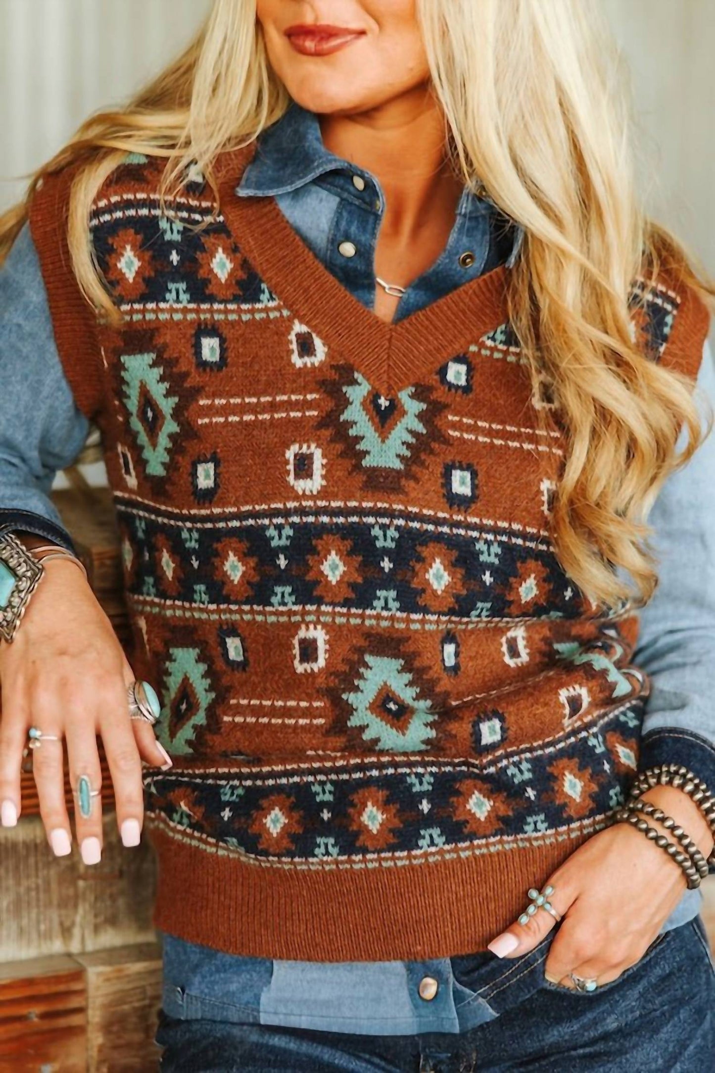Lucky & Blessed - Southwestern Knit Sweater Vest