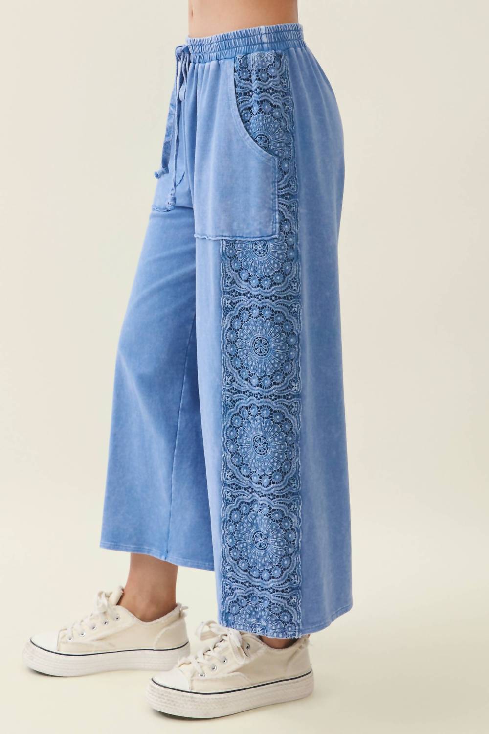 J.Her - Mineral Washed Boho Trim Wide Leg Pants