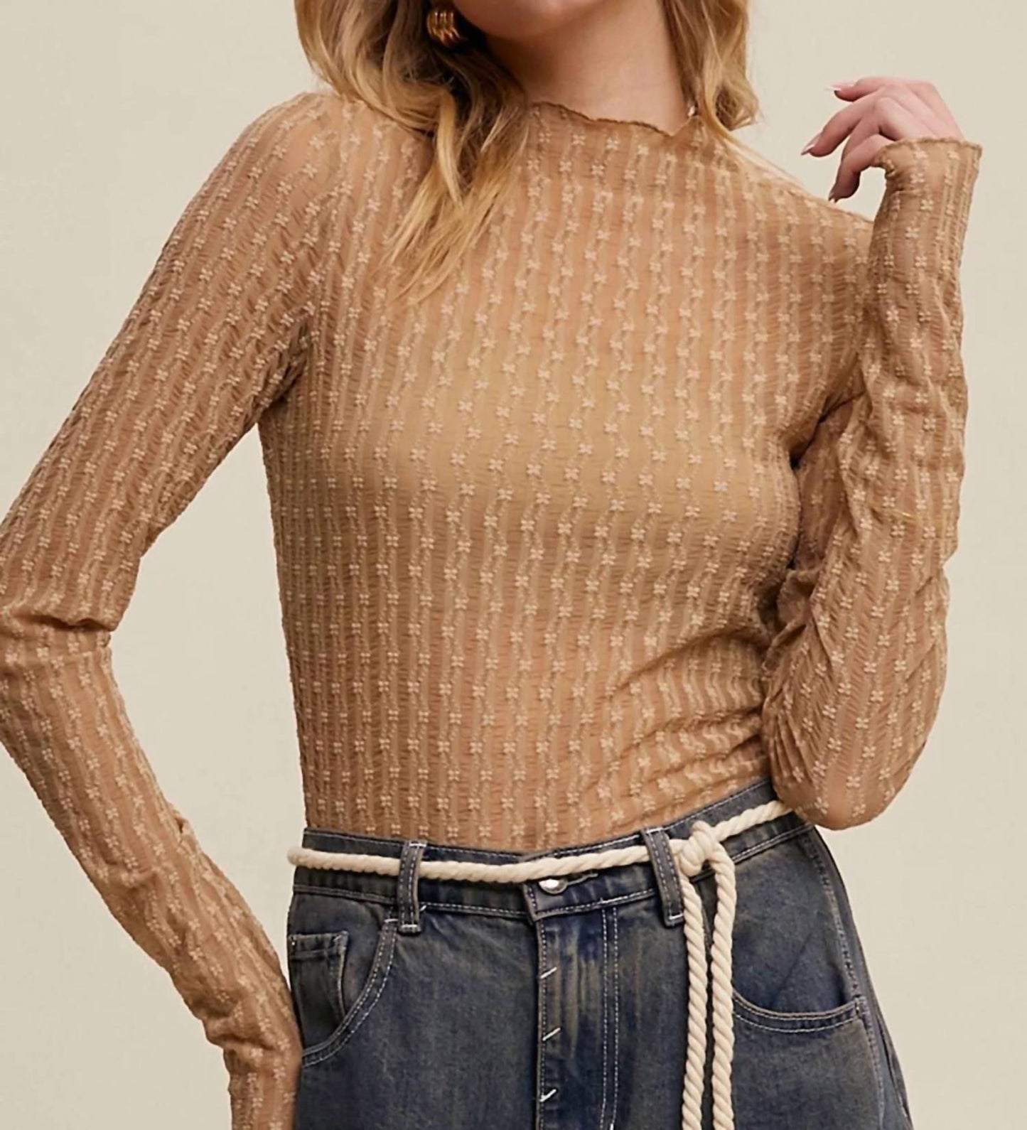 Listicle - Lace Long-sleeve Western Layering Top