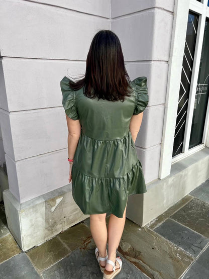 Entro - V-neck Short Sleeve Tiered Midi Dress