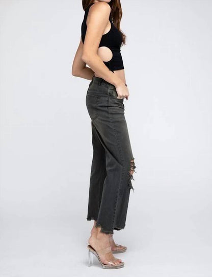 Bibi - Distressed Vintage Washed Wide-leg Western Pants