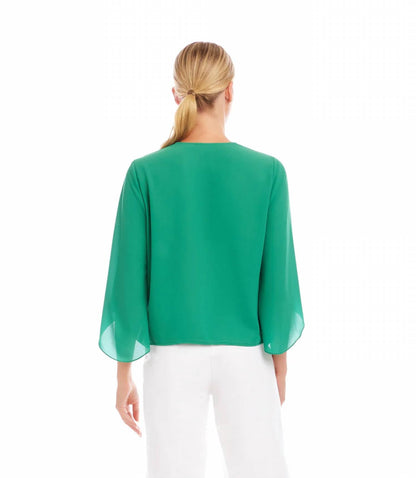 Karen Kane - Bracelet Sleeve Drape Front Crossover Top - Petite