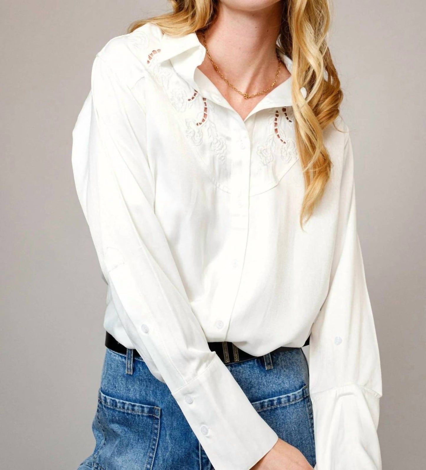 Blue B - Embroidered Western Yoke Button-up Blouse