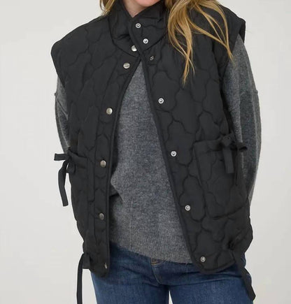 Blu Pepper - Tie Detail Snap Button Down Quilted Puffer Vest