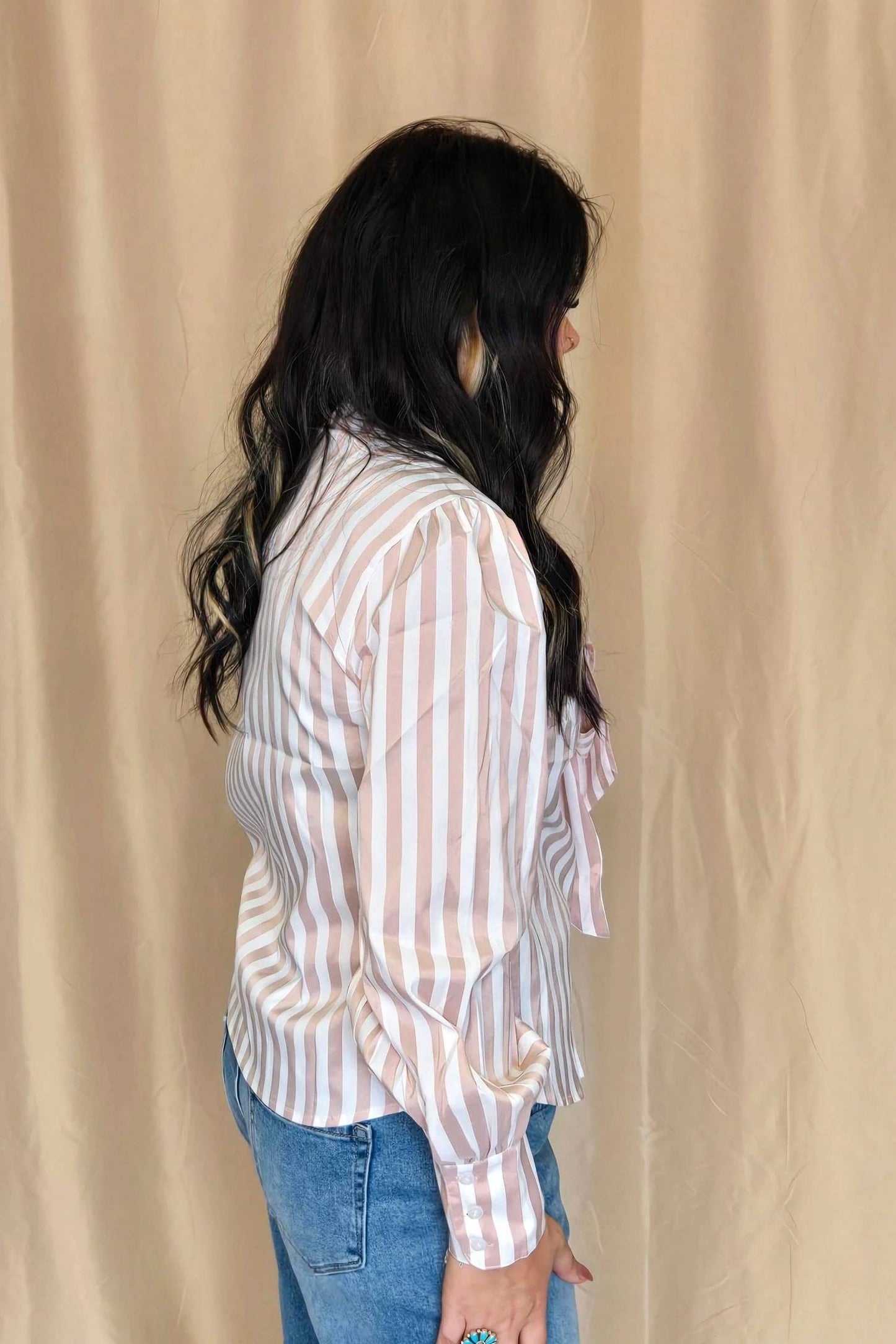 Crazy Consuela - Howdy Hanny Stripe Long Sleeve Western Bow Tie Top