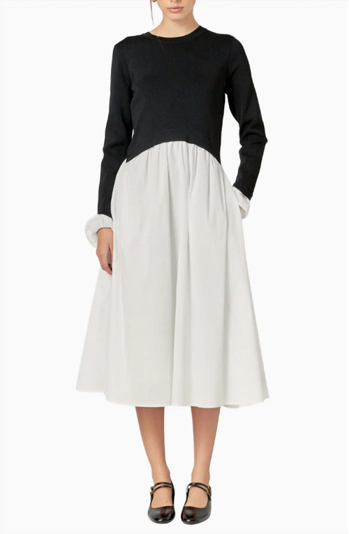 English Factory - TWOFER LONG SLEEVE MIXED MEDIA MIDI DRESS