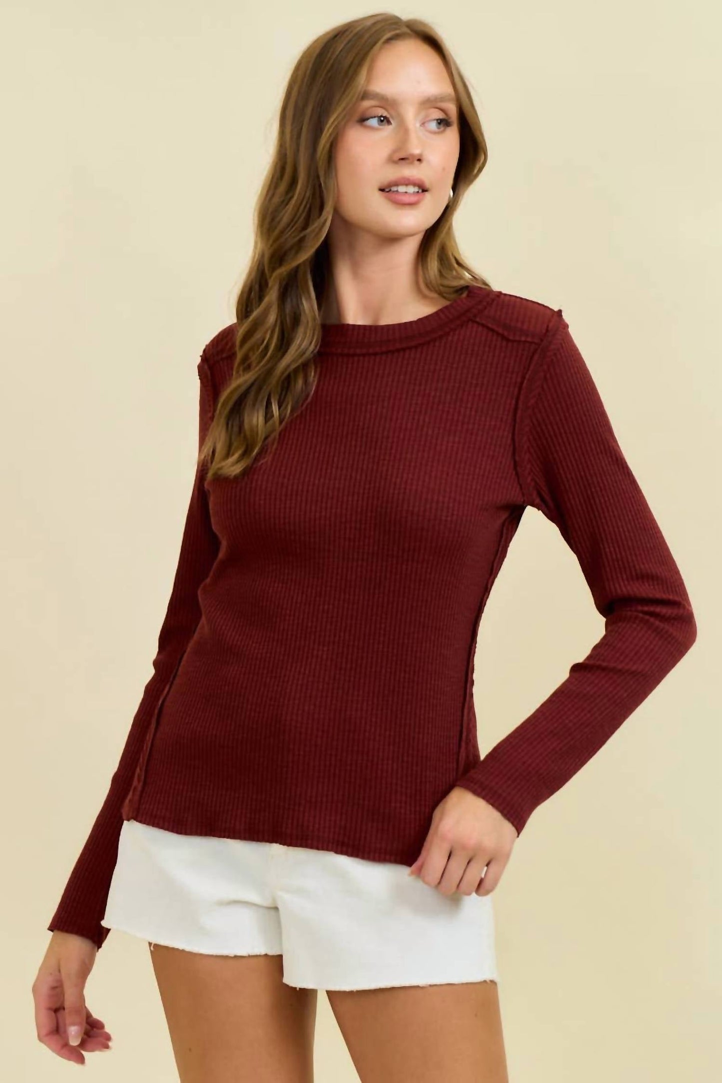 Doe And Rae - Western Yoke Ribbed Long-sleeve Tee