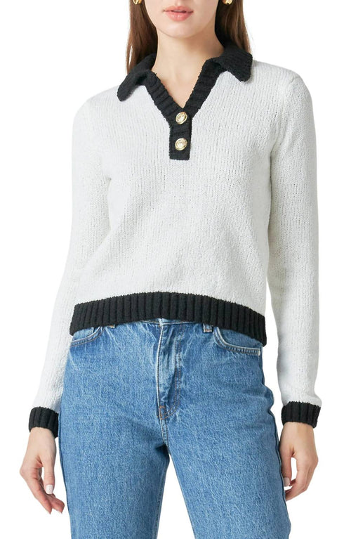Endless Rose - Johnny Collar Long Sleeve Polo Sweater