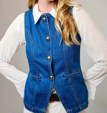 Blue B - Gold Rush Button Denim Western Vest