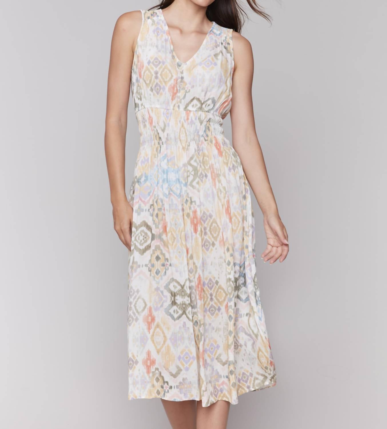 Charlie B - Sleeveless Ruching Empire Waist Dress