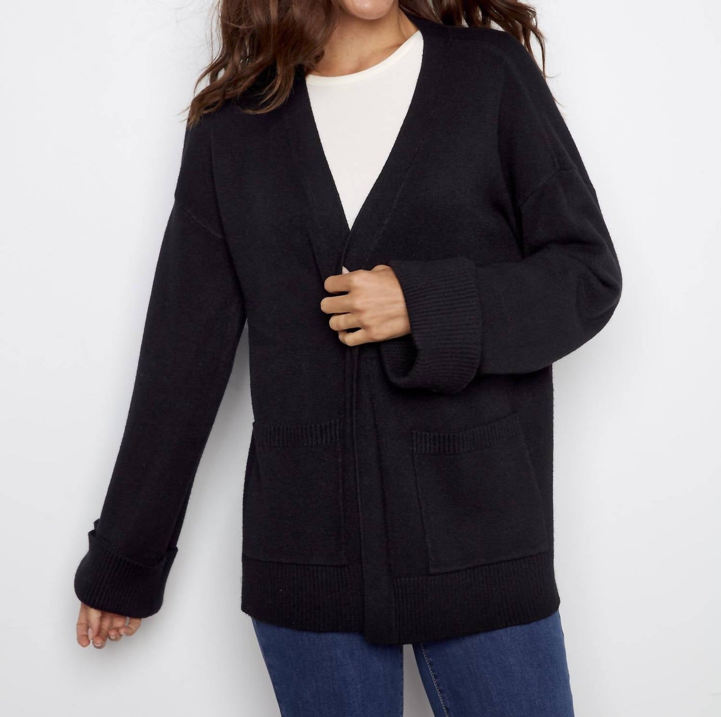 Charlie B - Long Sleeve Cardigan With Patch Pockets
