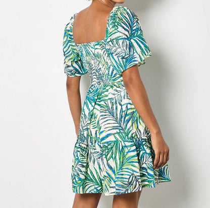 Apricot - Palm Print Cotton Broderie Mini Dress