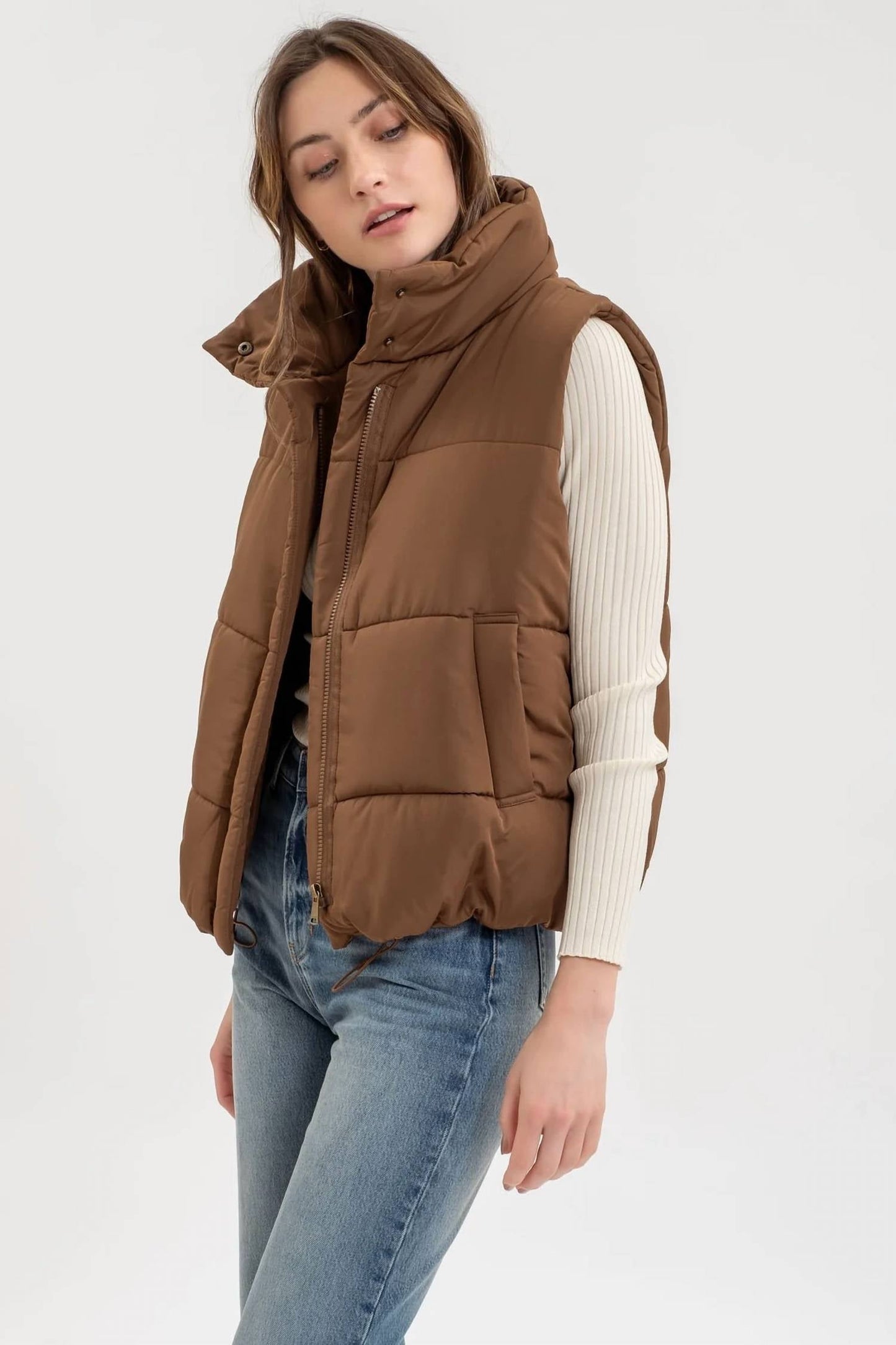 Blu Pepper - Solid Zip Up Puffer Vest - Plus