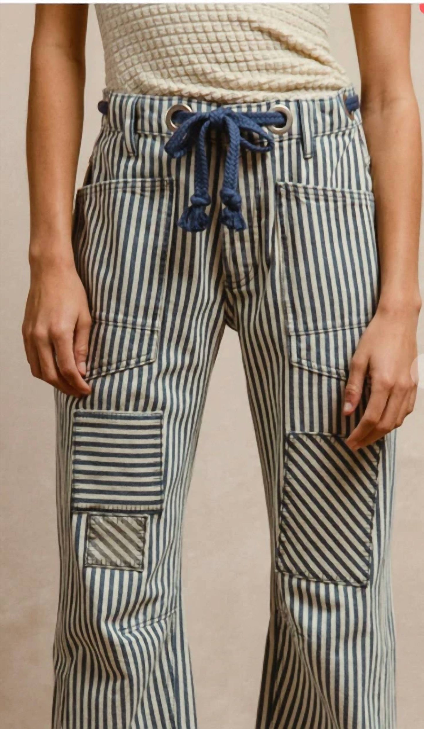Bibi - Striped Twill Barrel Pants