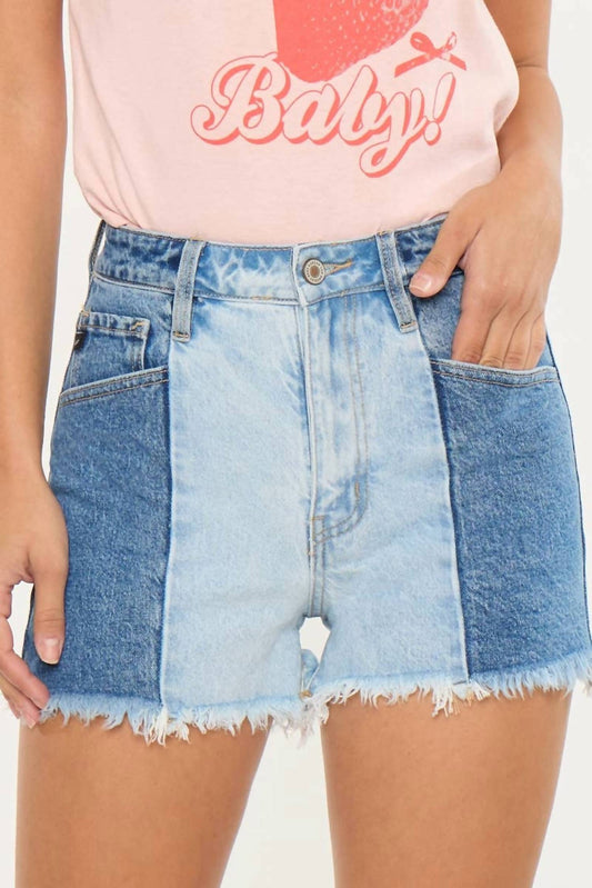 Kancan - Two-tone Color Block Ultra High-rise Western Denim Shorts