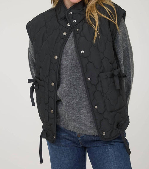 Blu Pepper - Tie-detail Snap-button Quilted Puffer Western Vest