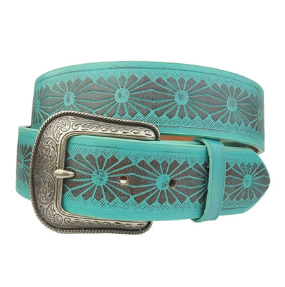 Axesoria West - Women's Western Hand-painted Floral Tooled Belt