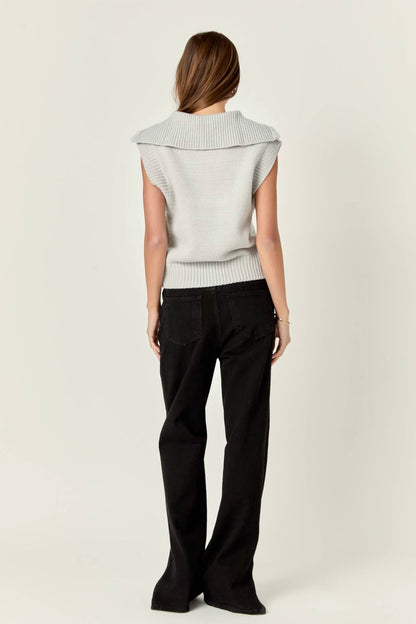 English Factory - Zip Mock Neck Knit Sweater Vest