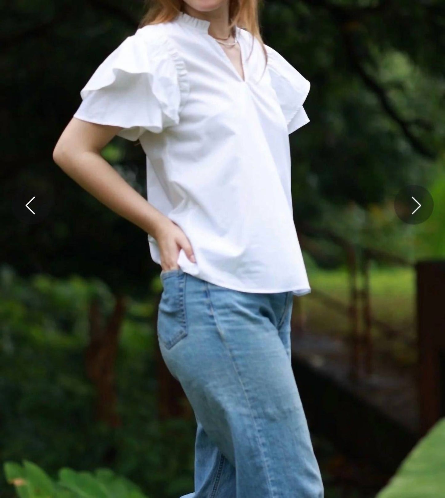 Maude Vivante - Dani Classic Cotton Poplin Flutter Sleeve Top
