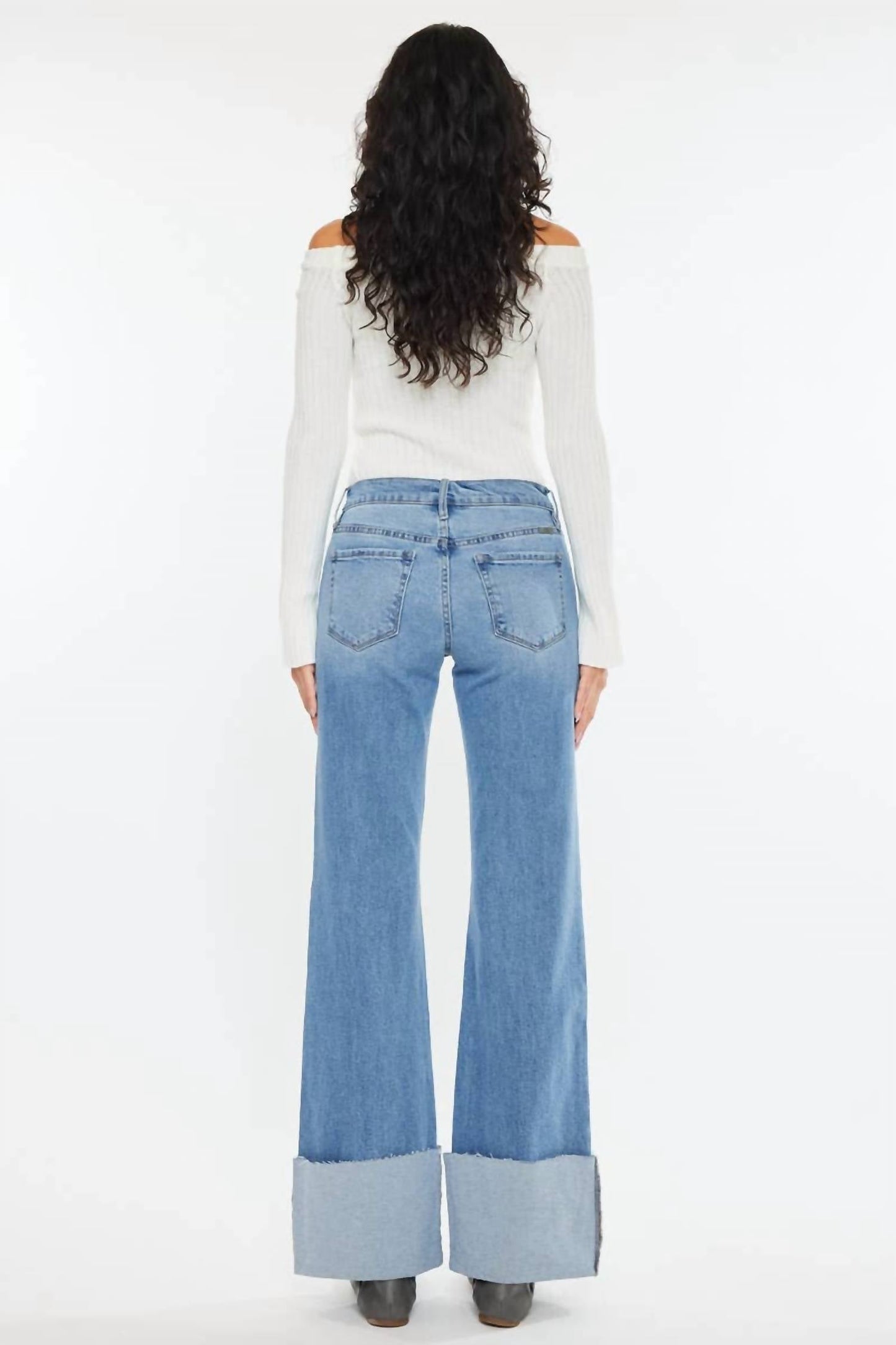 Kancan - Mid Rise Wide Flare Cuff Western Jeans