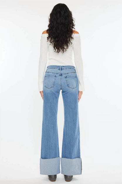 Kancan - Mid Rise Wide Flare Cuff Western Jeans