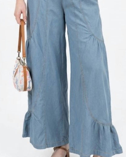 Davi & Dani - Lightweight Curvy Wide Leg Denim Pants