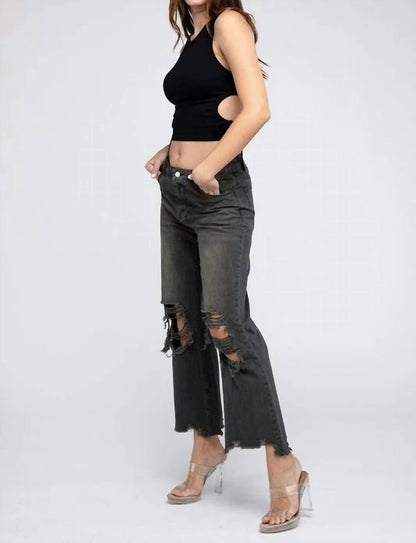 Bibi - Distressed Vintage Washed Wide-leg Western Pants