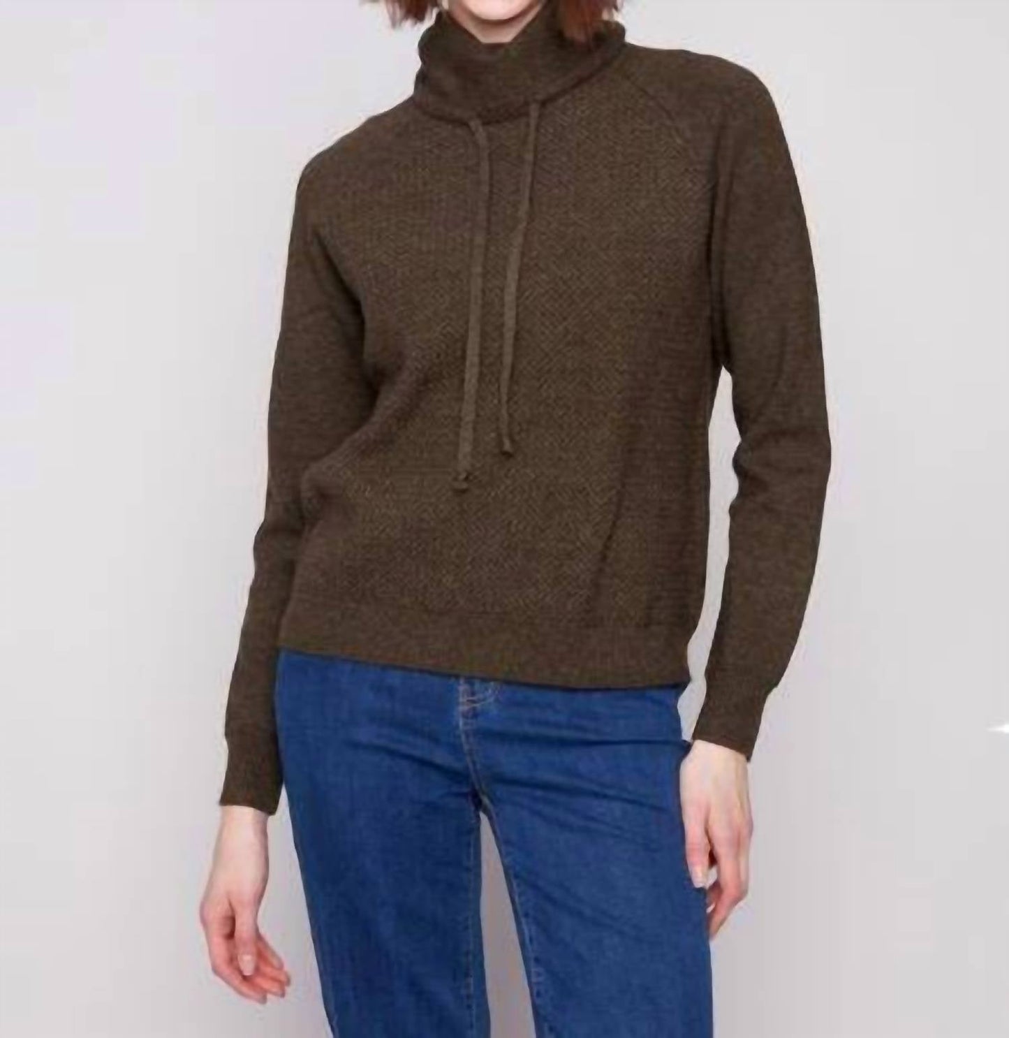Charlie B - Textured Raglan Small Cowl Neck Knit Sweater