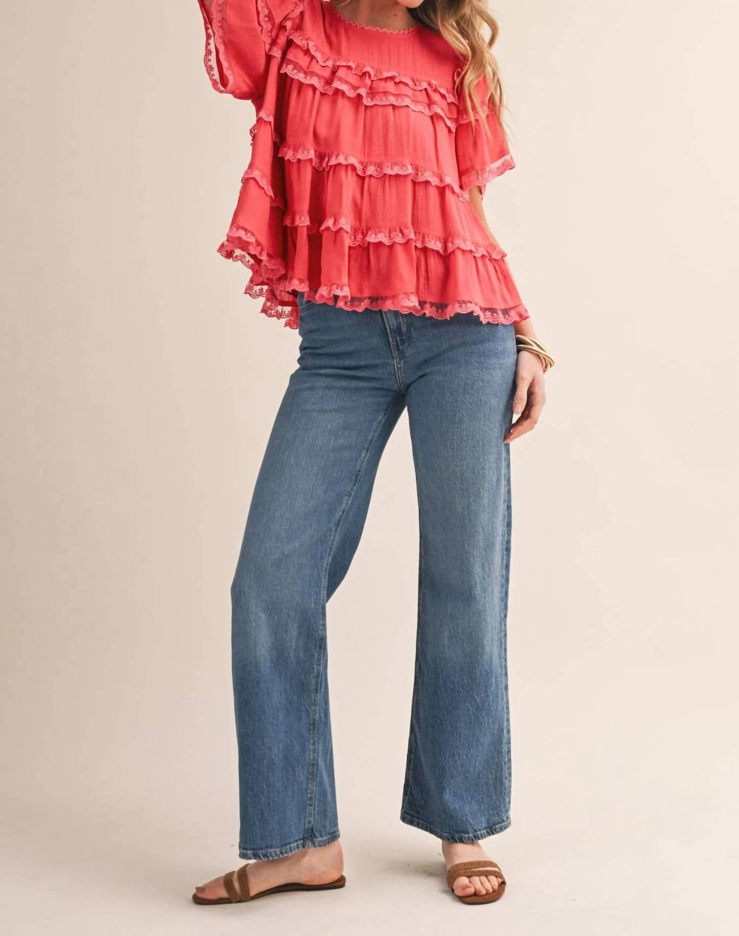 &Merci - Tiered Ruffle Lace Trim Swing Top