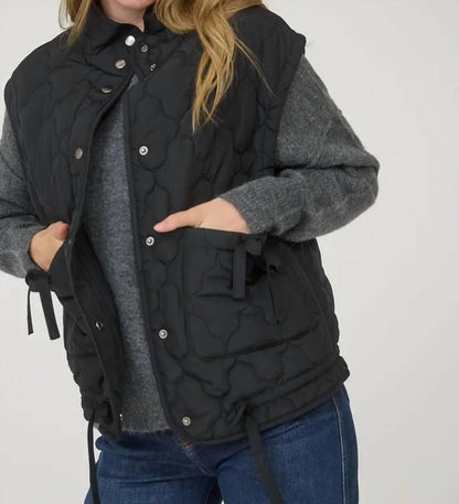Blu Pepper - Tie Detail Snap Button Down Quilted Puffer Vest