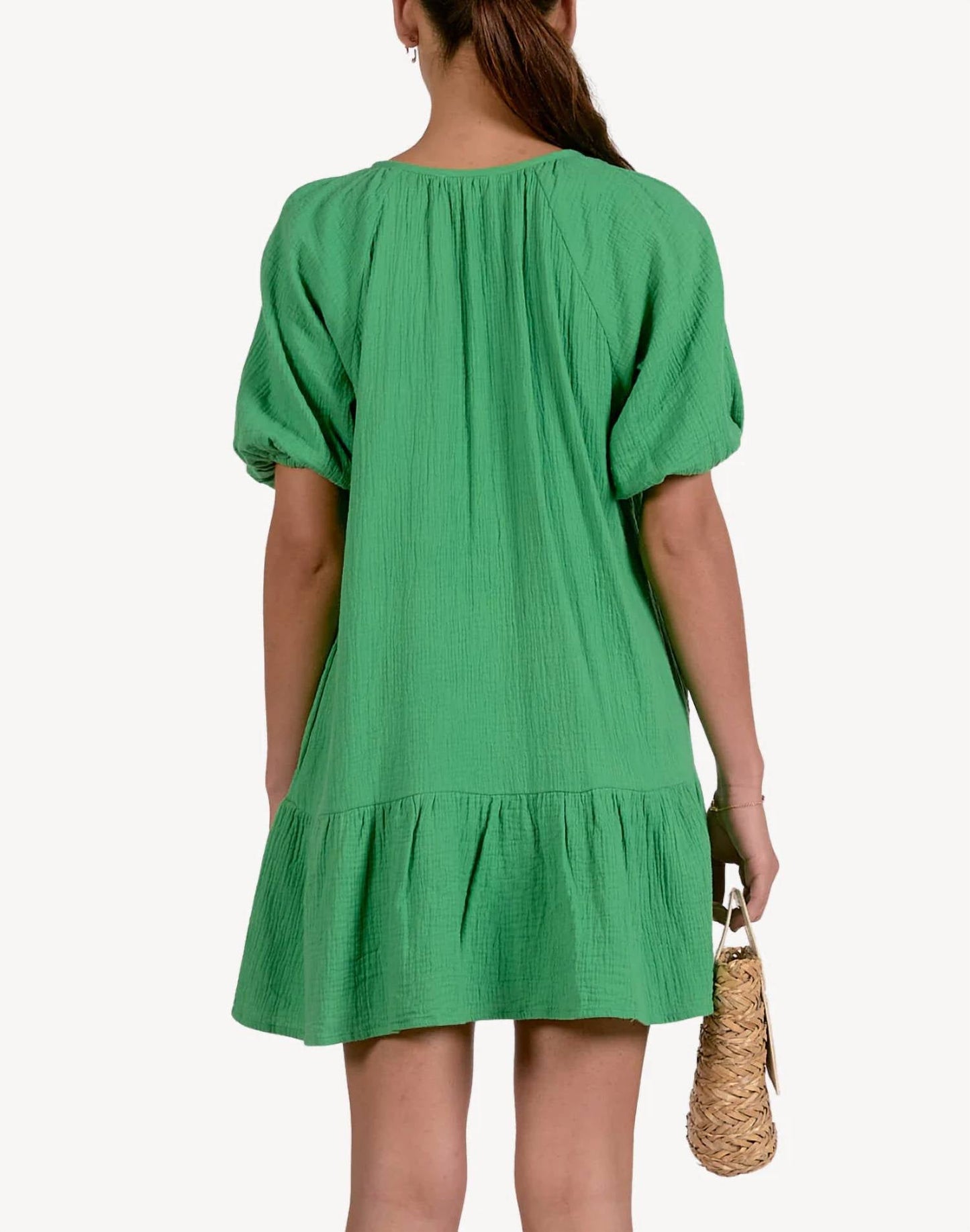 Elan - Puff Sleeve V-neck Mini Dress