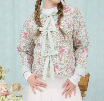 Blu Pepper - Floral Front Tie Quilted Jacket