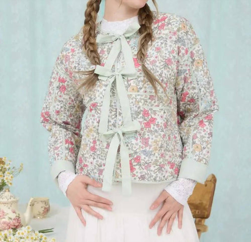 Blu Pepper - Floral Front Tie Quilted Jacket