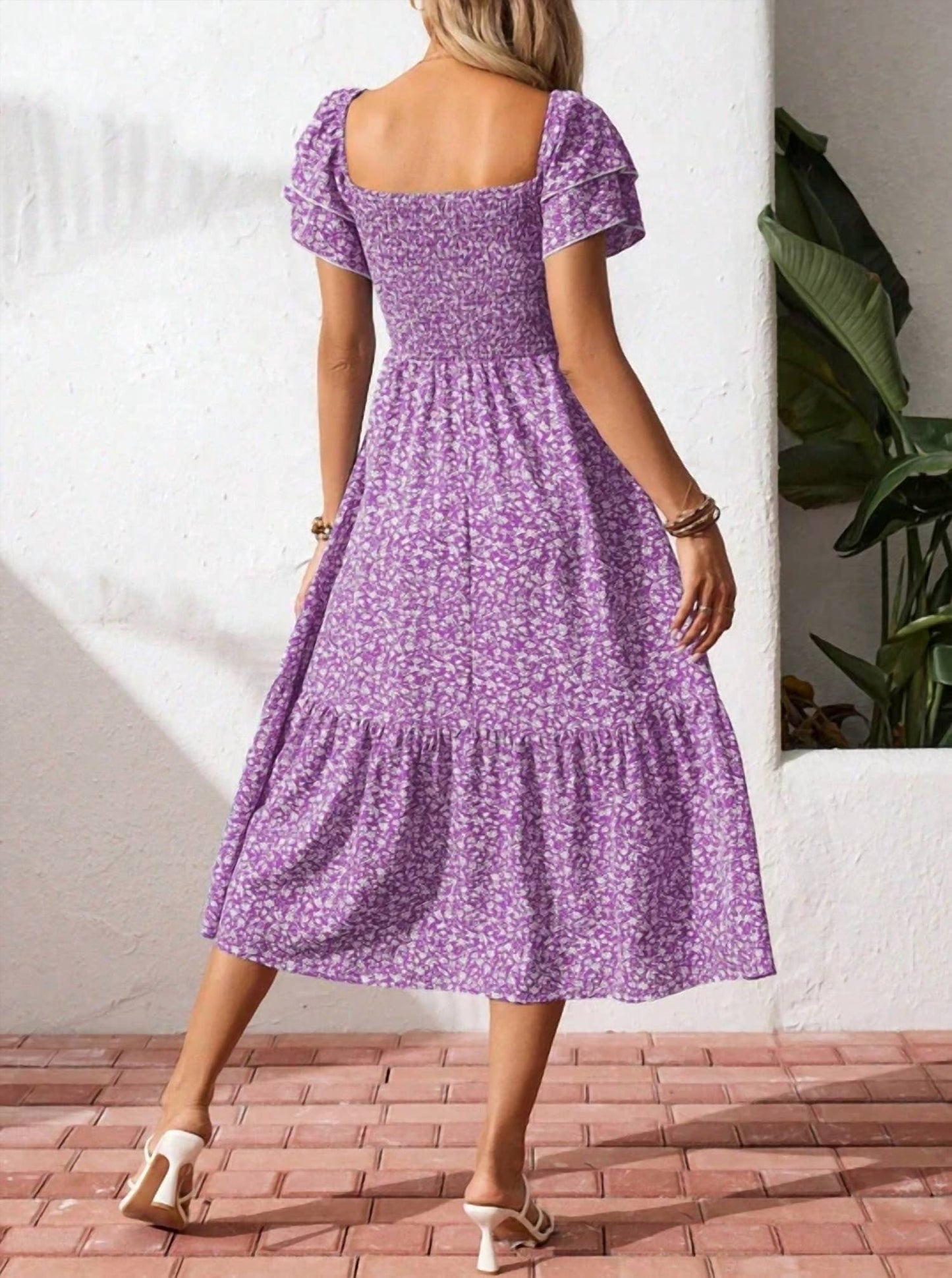 Lovesoft - Floral Square Neck Smocked Maxi Summer Dress