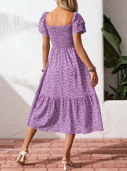 Lovesoft - Floral Square Neck Smocked Maxi Summer Dress