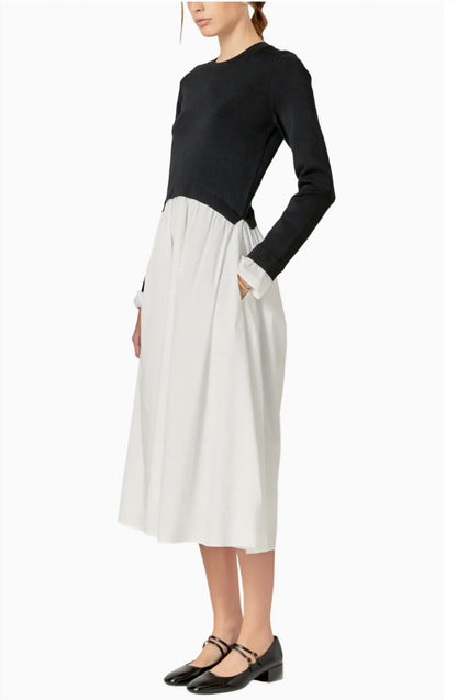 English Factory - TWOFER LONG SLEEVE MIXED MEDIA MIDI DRESS