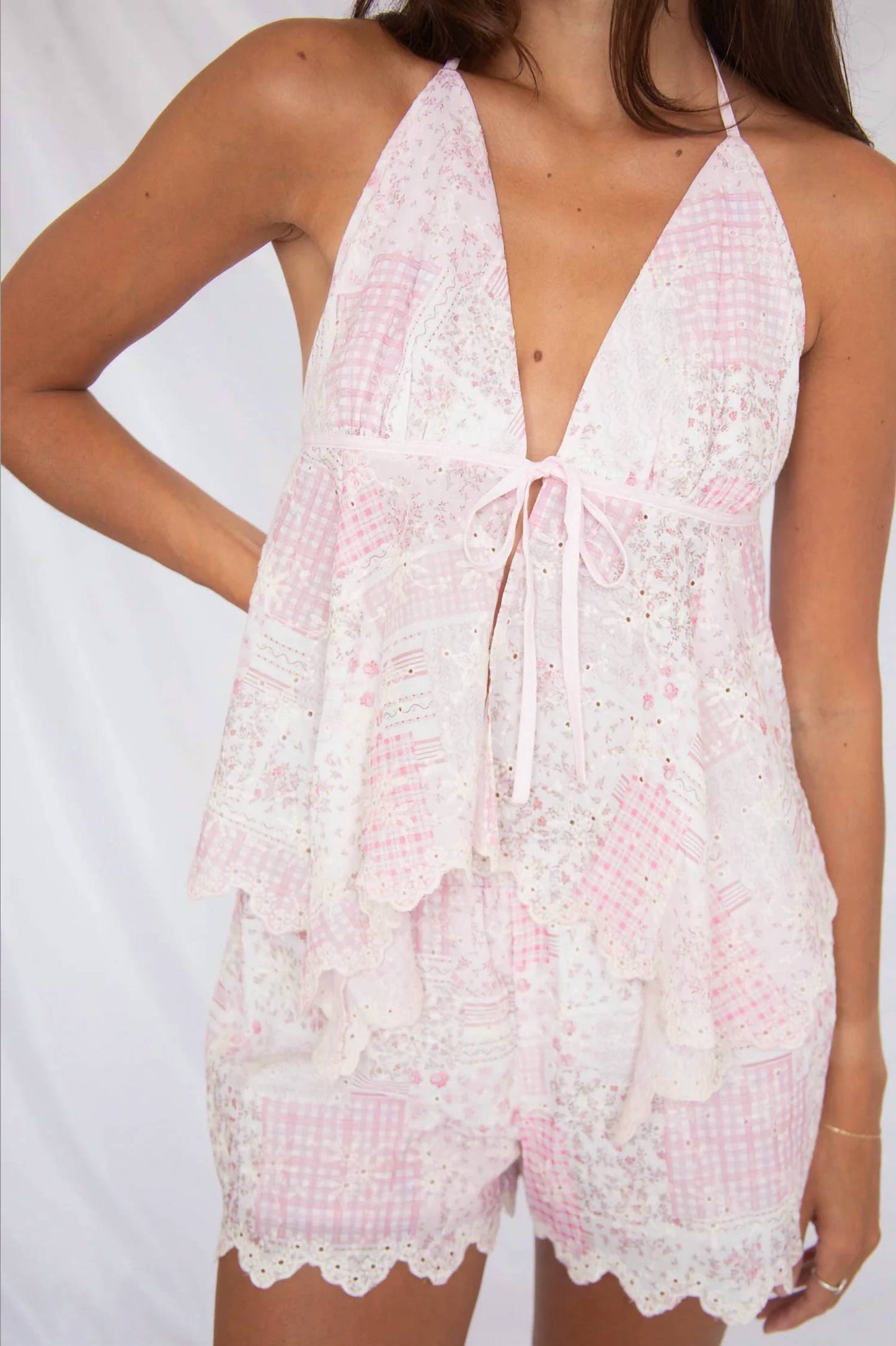 Needii - Eyelet Patchwork Handkerchief Top