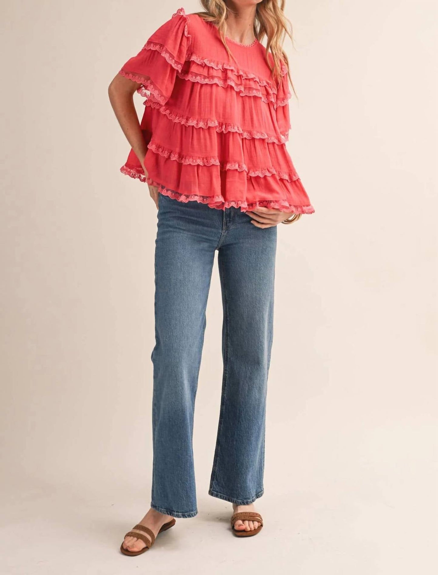 &Merci - Tiered Ruffle Lace Trim Swing Top