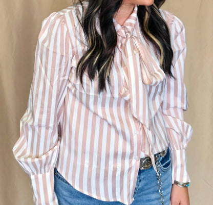 Crazy Consuela - Howdy Hanny Stripe Long Sleeve Western Bow Tie Top