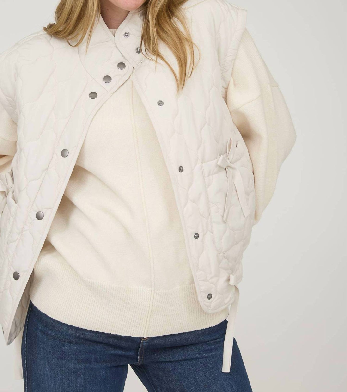 Blu Pepper - Tie-detail Snap-button Quilted Puffer Western Vest
