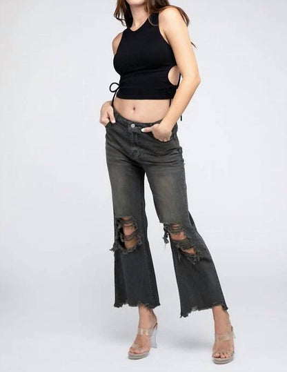 Bibi - Distressed Vintage Washed Wide-leg Western Pants