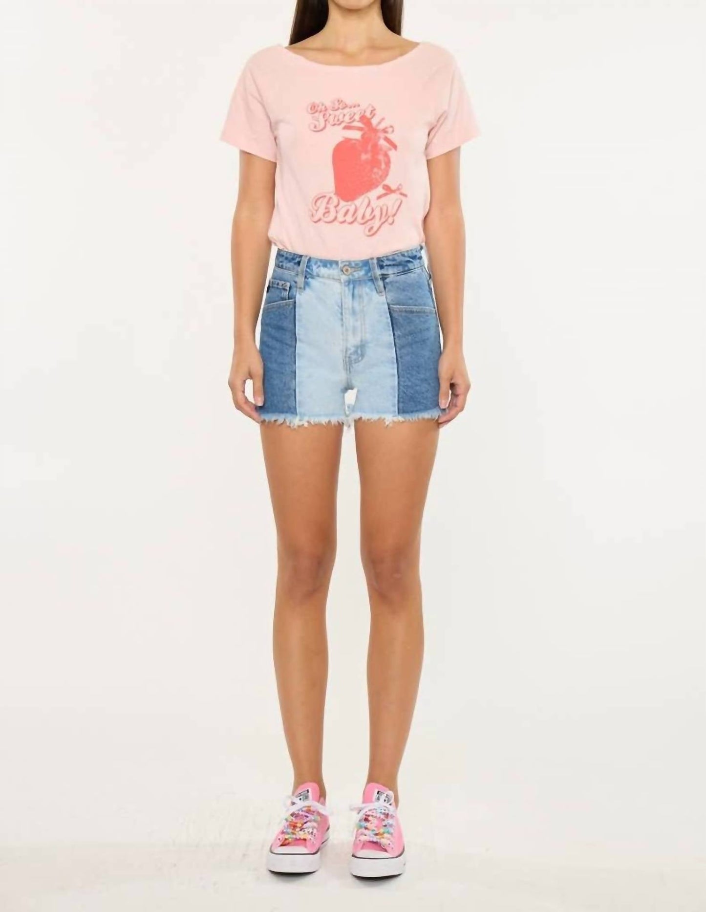 Kancan - Two-tone Color Block Ultra High-rise Western Denim Shorts